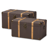 Stephen Modern and Contemporary Transitional Dark Brown Fabric Upholstered and Oak Brown Finished 2-Piece Storage Trunk Set