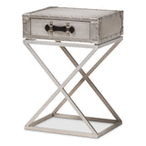 William Modern French Industrial Silver Metal 1-Drawer Nightstand