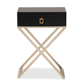 Baxton Studio Patricia Modern and Contemporary Black Finished Wood and Brass-Tone Metal 1-Drawer Nightstand