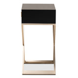 Baxton Studio Patricia Modern and Contemporary Black Finished Wood and Brass-Tone Metal 1-Drawer Nightstand