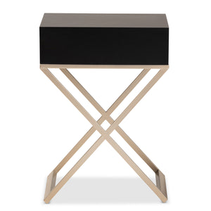 Baxton Studio Patricia Modern and Contemporary Black Finished Wood and Brass-Tone Metal 1-Drawer Nightstand