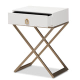 Baxton Studio Patricia Modern and Contemporary White Finished Wood and Brass-Tone Metal 1-Drawer Nightstand