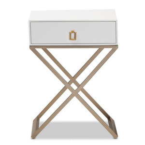 Baxton Studio Patricia Modern and Contemporary White Finished Wood and Brass-Tone Metal 1-Drawer Nightstand