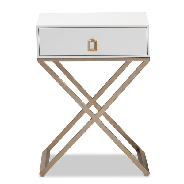 Baxton Studio Patricia Modern and Contemporary White Finished Wood and Brass-Tone Metal 1-Drawer Nightstand