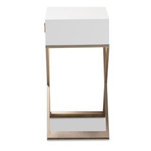 Baxton Studio Patricia Modern and Contemporary White Finished Wood and Brass-Tone Metal 1-Drawer Nightstand