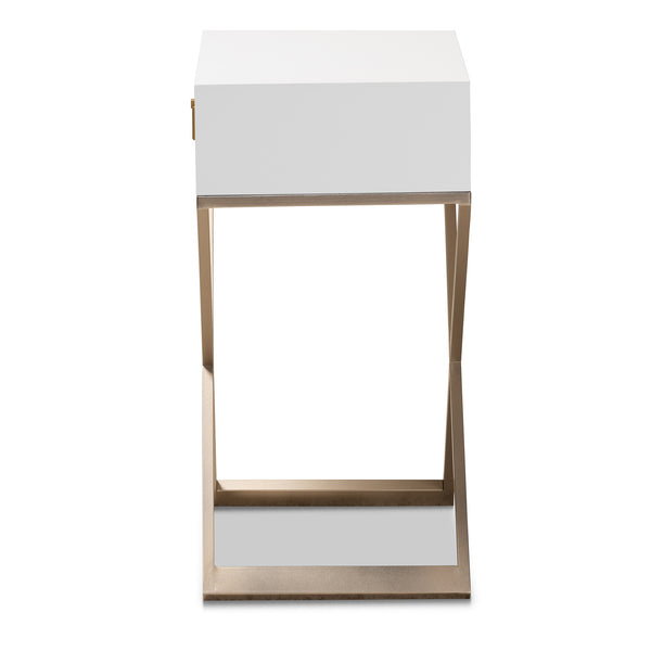 Baxton Studio Patricia Modern and Contemporary White Finished Wood and Brass-Tone Metal 1-Drawer Nightstand