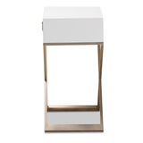 Baxton Studio Patricia Modern and Contemporary White Finished Wood and Brass-Tone Metal 1-Drawer Nightstand