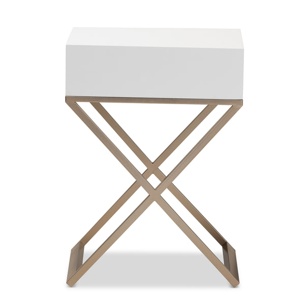 Baxton Studio Patricia Modern and Contemporary White Finished Wood and Brass-Tone Metal 1-Drawer Nightstand