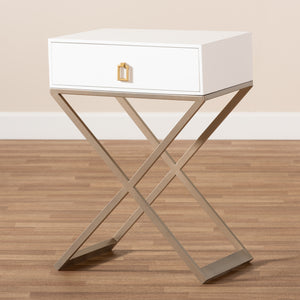 Baxton Studio Patricia Modern and Contemporary White Finished Wood and Brass-Tone Metal 1-Drawer Nightstand
