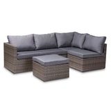 Pamela Modern and Contemporary Grey Polyester Upholstered and Brown Finished 4-Piece Woven Rattan Outdoor Patio Set