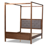 Natasha Modern and Contemporary Grey Fabric Upholstered and Walnut Brown Finished Wood King Size Platform Canopy Bed