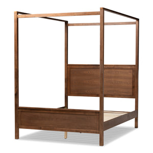 Baxton Studio Veronica Modern and Contemporary Walnut Brown Finished Wood Queen Size Platform Canopy Bed