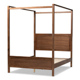 Veronica Modern and Contemporary Walnut Brown Finished Wood King Size Platform Canopy Bed