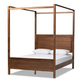 Baxton Studio Veronica Modern and Contemporary Walnut Brown Finished Wood Queen Size Platform Canopy Bed