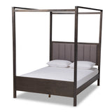 Natasha Modern and Contemporary Grey Fabric Upholstered and Dark Grey Oak Finished Wood King Size Platform Canopy Bed