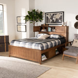 Riko Modern and Contemporary Transitional Walnut Brown Finished Wood Queen Size Platform Storage Bed