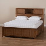 Riko Modern and Contemporary Transitional Walnut Brown Finished Wood Queen Size Platform Storage Bed