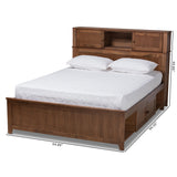 Riko Modern and Contemporary Transitional Walnut Brown Finished Wood Queen Size Platform Storage Bed