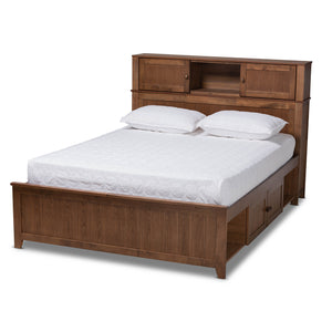 Riko Modern and Contemporary Transitional Walnut Brown Finished Wood Queen Size Platform Storage Bed