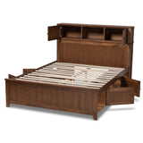 Riko Modern and Contemporary Transitional Walnut Brown Finished Wood Queen Size Platform Storage Bed