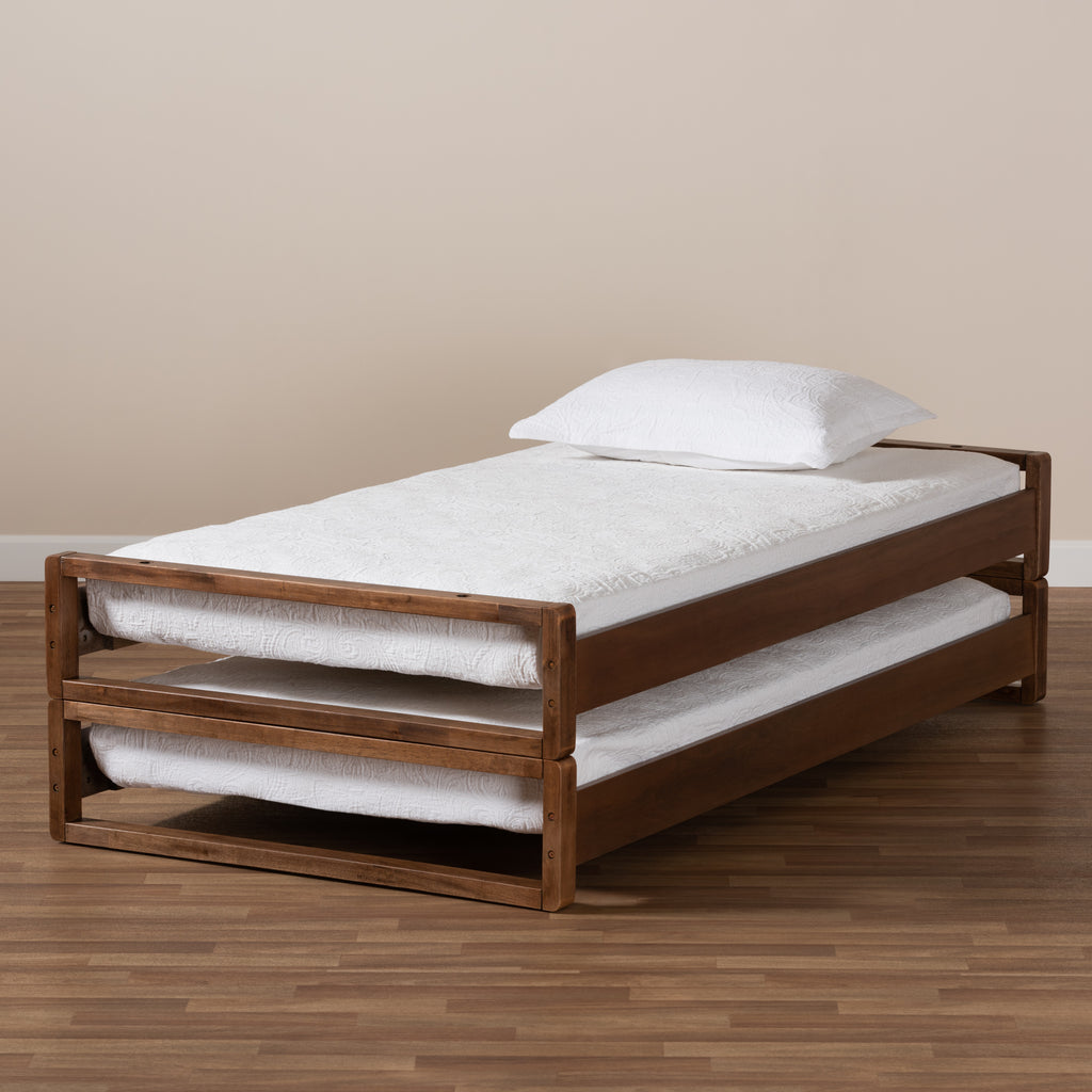Klara Modern and Contemporary Walnut Finished Wood Expandable Twin Size to King Size Bed Frame