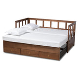 Kendra Modern and Contemporary Walnut Brown Finished Expandable Twin Size to King Size Daybed with Storage Drawers