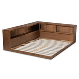 Baxton Studio Erie Modern Rustic and Transitional Walnut Brown Finished Wood Queen Size Platform Storage Bed with Built-In Outlet