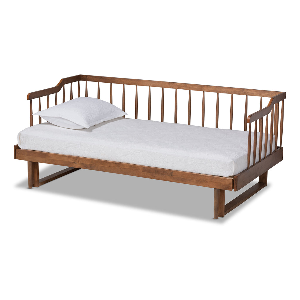 Baxton Studio Muriel Modern and Transitional Walnut Brown Finished Wood Expandable Twin Size to King Size Spindle Daybed