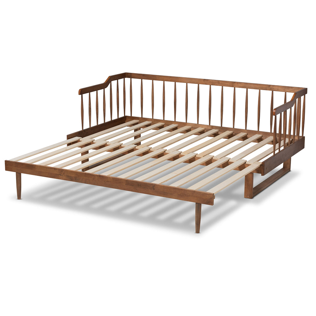 Baxton Studio Muriel Modern and Transitional Walnut Brown Finished Wood Expandable Twin Size to King Size Spindle Daybed