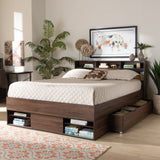 Tristan Modern and Contemporary Walnut Brown Finished Wood 1-Drawer Queen Size Platform Storage Bed with Shelves