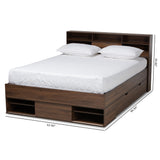 Baxton Studio Tristan Modern and Contemporary Walnut Brown Finished Wood 1-Drawer Queen Size Platform Storage Bed with Shelves