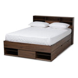 Baxton Studio Tristan Modern and Contemporary Walnut Brown Finished Wood 1-Drawer Queen Size Platform Storage Bed with Shelves