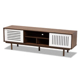 Meike Mid-Century Modern Two-Tone Walnut Brown and White Finished Wood TV Stand