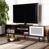 Baxton Studio Meike Mid-Century Modern Two-Tone Walnut Brown and White Finished Wood TV Stand