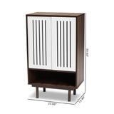 Baxton Studio Meike Mid-Century Modern Two-Tone Walnut Brown and White Finished Wood 2-Door Shoe Cabinet