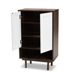 Baxton Studio Meike Mid-Century Modern Two-Tone Walnut Brown and White Finished Wood 2-Door Shoe Cabinet