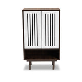 Baxton Studio Meike Mid-Century Modern Two-Tone Walnut Brown and White Finished Wood 2-Door Shoe Cabinet