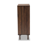 Baxton Studio Meike Mid-Century Modern Two-Tone Walnut Brown and White Finished Wood 2-Door Shoe Cabinet