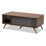 Naoki Modern and Contemporary Two-Tone Grey and Walnut Finished Wood 1-Drawer Coffee Table
