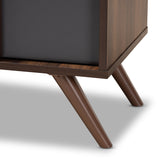 Naoki Modern and Contemporary Two-Tone Grey and Walnut Finished Wood 2-Door Shoe Cabinet