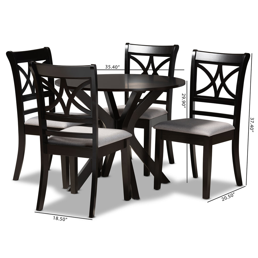 Julia Modern and Contemporary Grey Fabric Upholstered and Dark Brown Finished Wood 5-Piece Dining Set