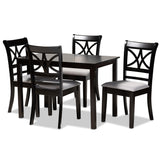 Clarke Modern Contemporary Fabric Upholstered and Espresso Brown Finished Wood 5-Piece Dining Set