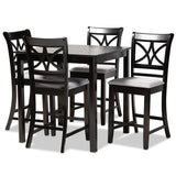 Chandler Modern Contemporary Fabric Upholstered and Espresso Brown Finished Wood 5-Piece Counter Height Pub Dining Set