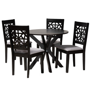 Baxton Studio Karel Modern Grey Fabric and Espresso Brown Finished Wood 5-Piece Dining Set