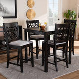 Baxton Studio Devon Modern and Contemporary Grey Fabric Upholstered and Espresso Brown Finished Wood 5-Piece Pub Dining Set