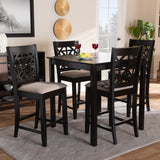 Baxton Studio Devon Modern and Contemporary Sand Fabric Upholstered and Espresso Brown Finished Wood 5-Piece Pub Dining Set