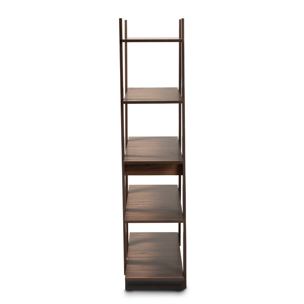 Michio Modern and Contemporary Walnut Brown Finished 5-Tier Wood Geometric Living Room Display Shelf