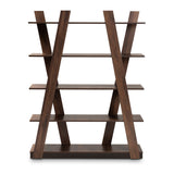 Michio Modern and Contemporary Walnut Brown Finished 5-Tier Wood Geometric Living Room Display Shelf