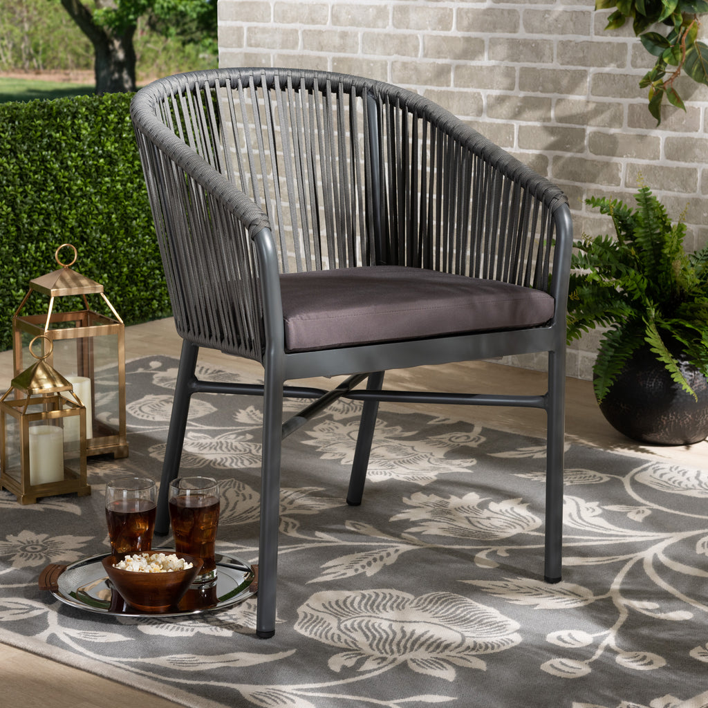 Baxton Studio Marcus Modern and Contemporary Grey Finished Rope and Metal Outdoor Dining Chair