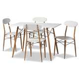 Wayne Modern and Contemporary White and Walnut Finished Metal 5-Piece Dining Set